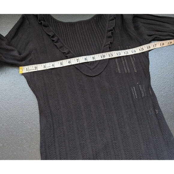 Sezane Lynn Bodysuit Black Open Knit Long Sleeve Ruffle Size Large - Picture 6 of 15